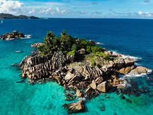 Aerial view of an island in Seychelles