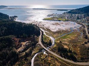 Aerial view of the Kilchis Estuary in Oregon.