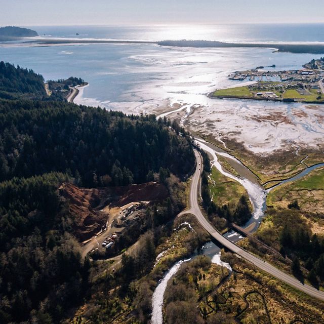 Overview of coast and estuary in Tillamook, OR