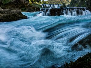 Fast-moving waterfall closeup