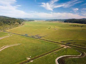 Aerial view of winter lake and the Coquille River.